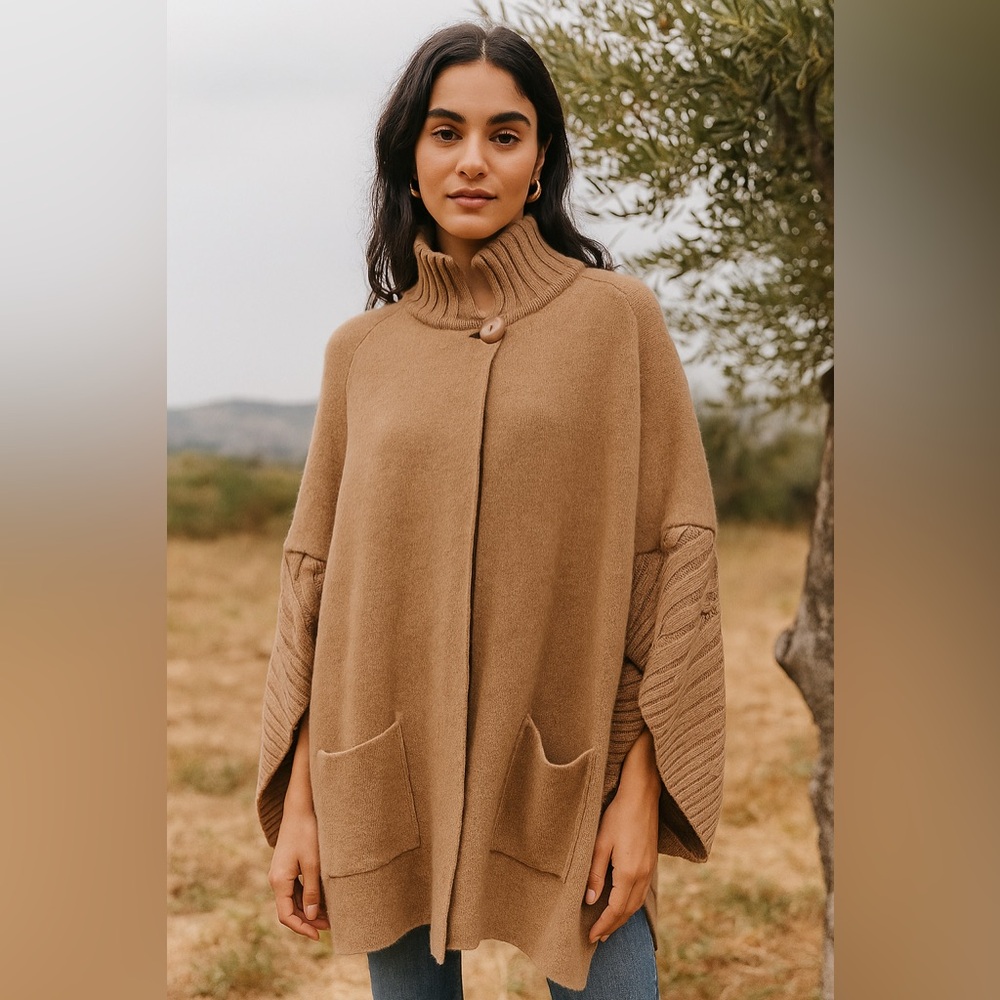 Cozy Tan Knit Poncho